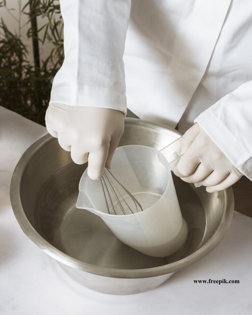 Evdə hazırlaya biləcəyiniz sabun resepti close up hands wearing gloves